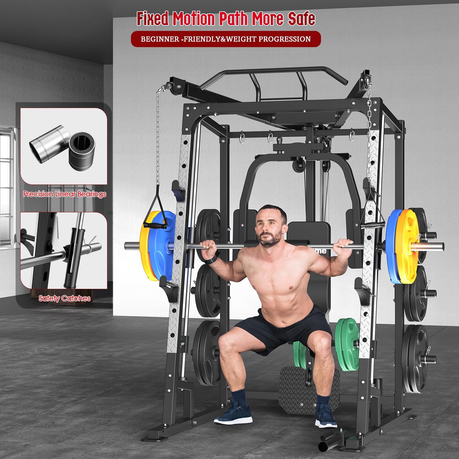 スミスマシン・パワーケージ、2000ポンド対応スクワットラッ - Lat Pulldown Cable のレビューと価格